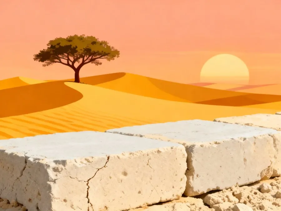 Desert dunes, a khejri tree and pale blocks of clay
